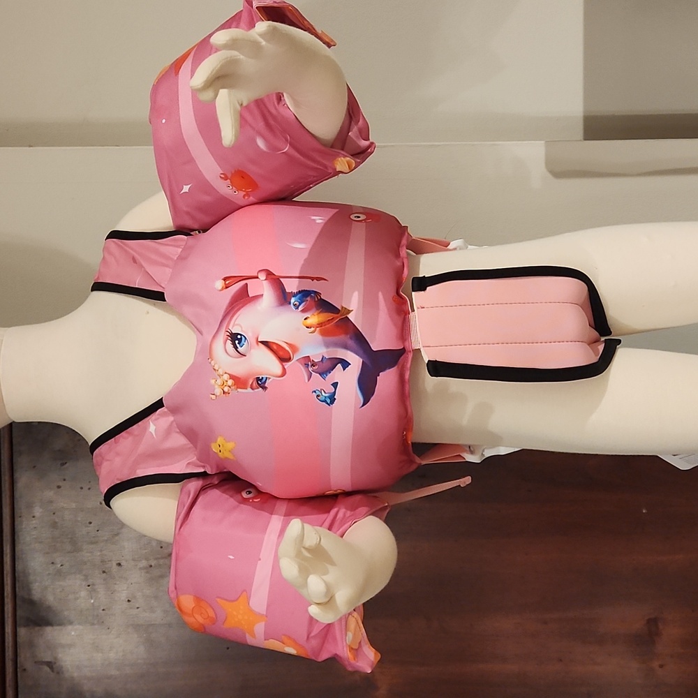 CHRIFFER NEW GIRLS NEW Pink FISH Swim Vest with ARMBANDS Cartoon Design